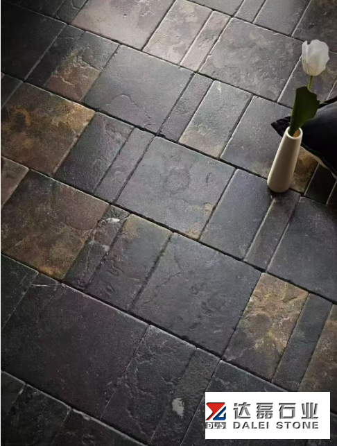 Grey Black Golden Color Limestone Leather and Tumble Finish Floor Tiles