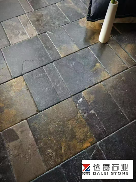 Grey Black Golden Color Limestone Leather and Tumble Finish Floor Tiles
