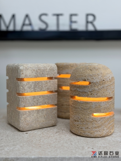 Natural Beige Travertine Table Lamp Modern Home Decor