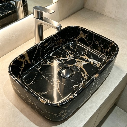 Portoro Extra Marble Rounded Rectangular Wash Basin
