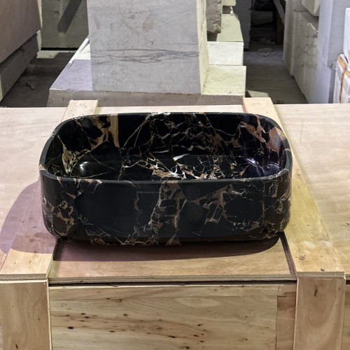 Portoro Extra Marble Rounded Rectangular Wash Basin