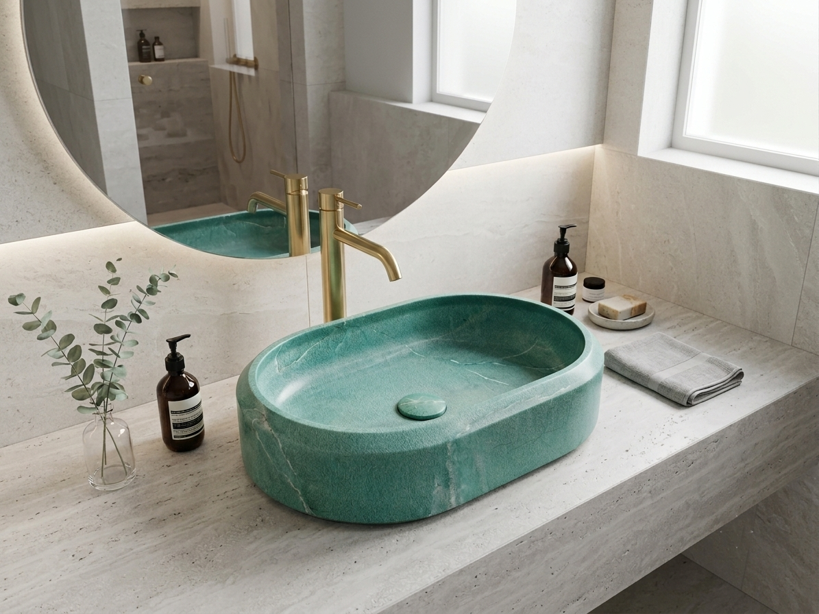 Oval Amazon Green Marble Vessel Sink Luxury Bathroom Decor