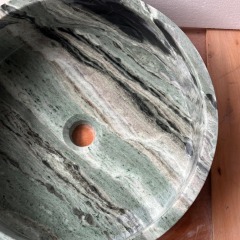 Round Shangri La Green Marble Vessel Sink Natural Marble Wash Basin