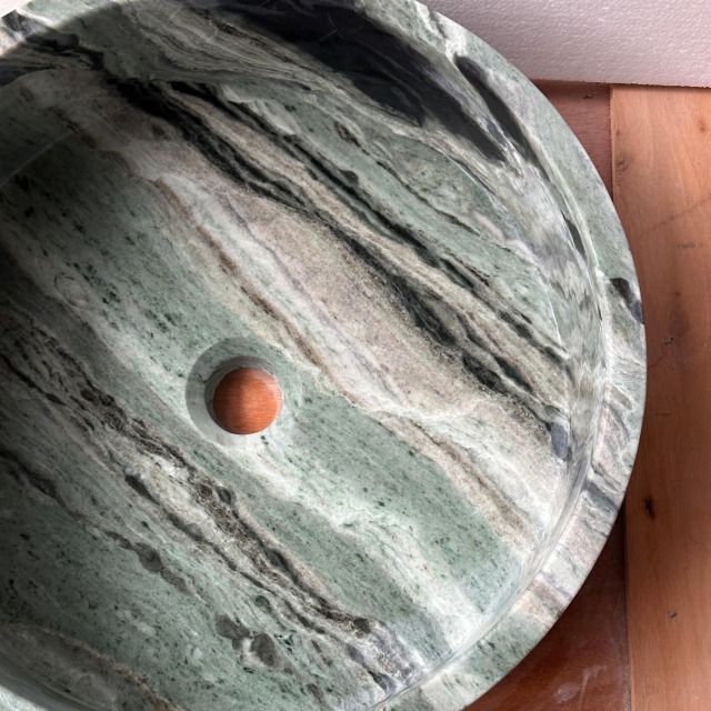 Round Shangri La Green Marble Vessel Sink Natural Marble Wash Basin