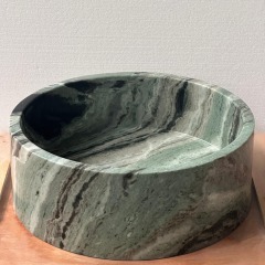 Round Shangri La Green Marble Vessel Sink Natural Marble Wash Basin
