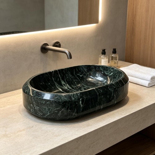 Prada Green Marble Vessel Sink Oval Luxury Bathroom Wash Basin