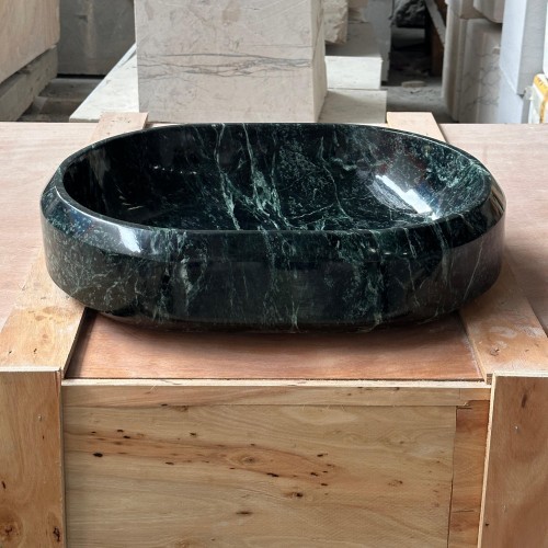 Prada Green Marble Vessel Sink Oval Luxury Bathroom Wash Basin