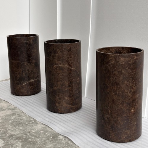 Dark Emperador Marble Freestanding Pedestal Sink
