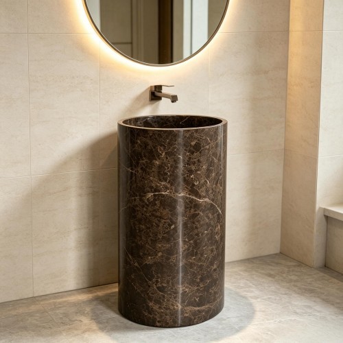 Dark Emperador Marble Freestanding Pedestal Sink