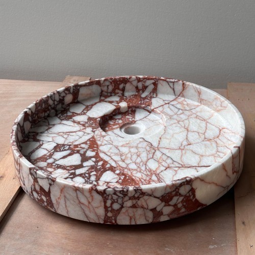 Round Calacatta Viola Marble Vessel Sink Natural Stone Bathroom Wash Basin
