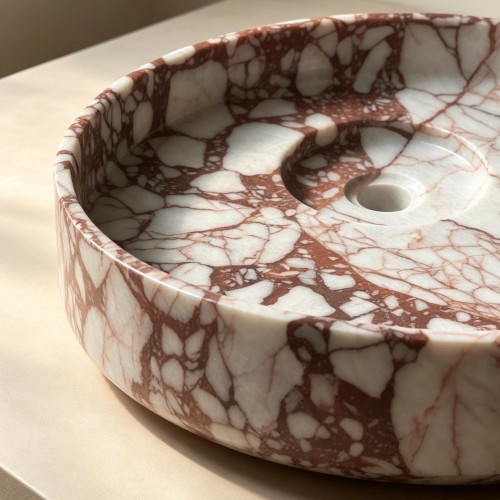 Round Calacatta Viola Marble Vessel Sink Natural Stone Bathroom Wash Basin
