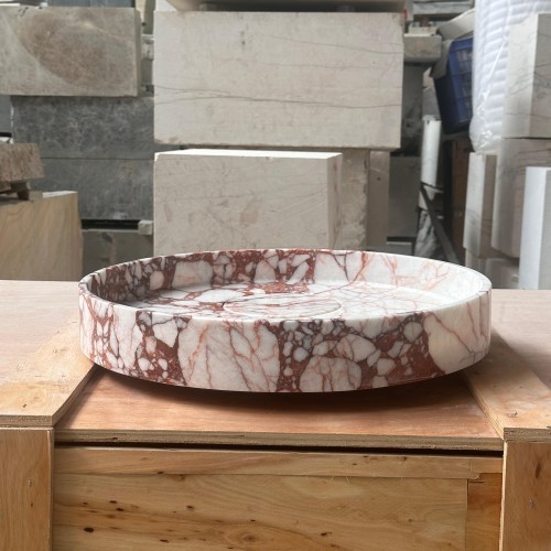 Round Calacatta Viola Marble Vessel Sink Natural Stone Bathroom Wash Basin