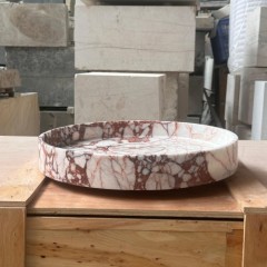 Round Calacatta Viola Marble Vessel Sink Natural Stone Bathroom Wash Basin