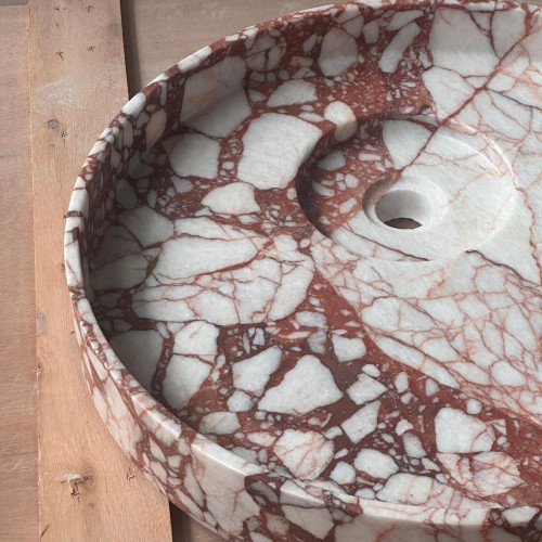 Round Calacatta Viola Marble Vessel Sink Natural Stone Bathroom Wash Basin