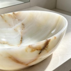 Natural White Onyx Marble Bathroom Vessel Sink Basin