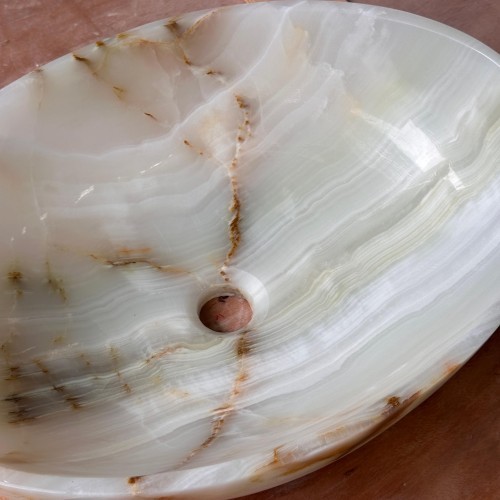 Natural White Onyx Marble Bathroom Vessel Sink Basin