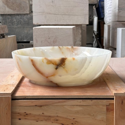 Natural White Onyx Marble Bathroom Vessel Sink Basin