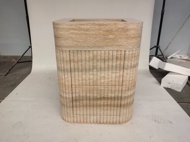 Natural Marble Integrated Fluted Travertine Bathroom Vanity Sink with Cabinet