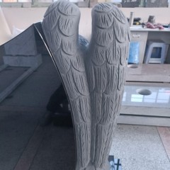 Black Granite Leaning Angel Carved Tombstone Monument