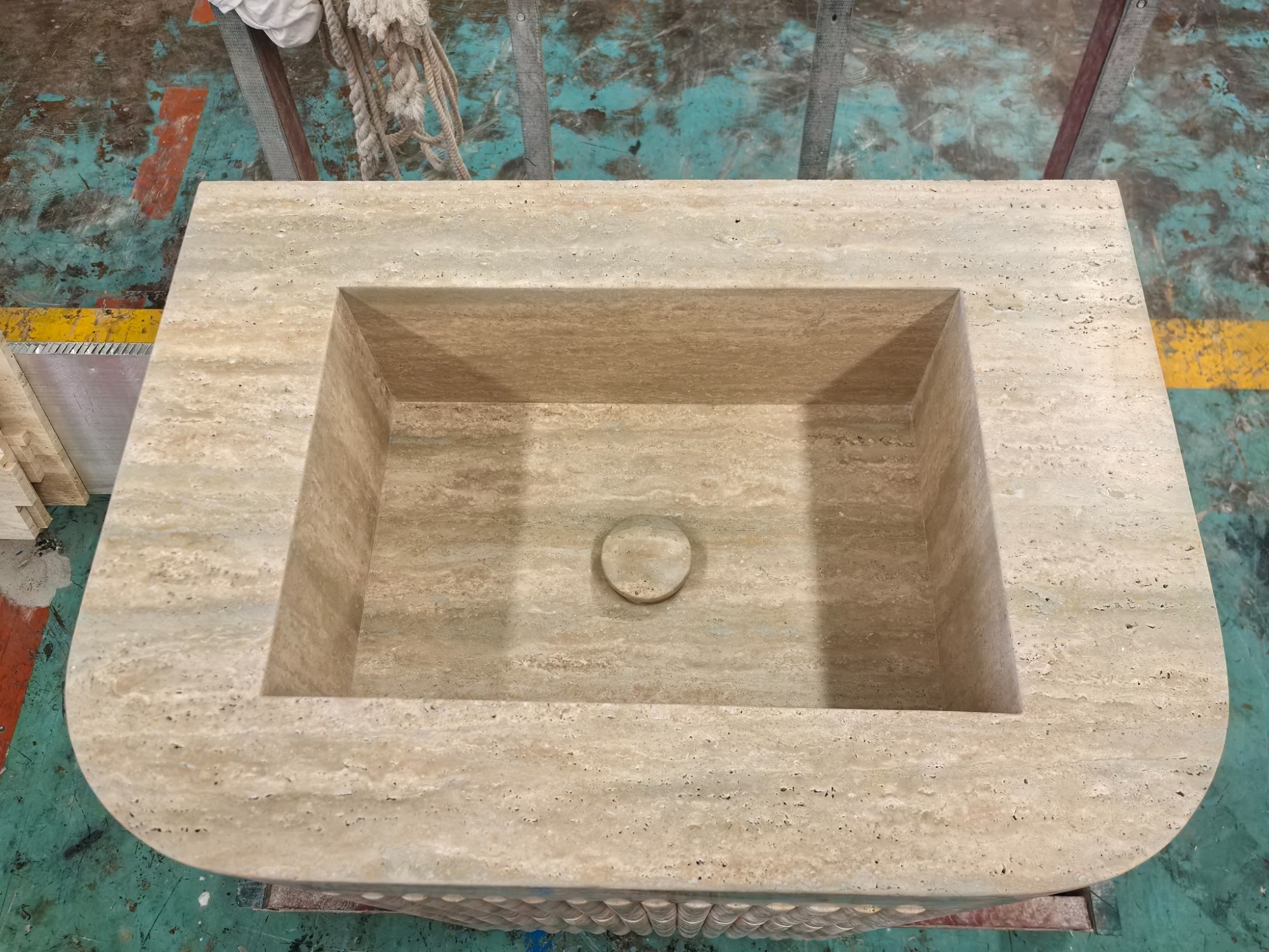 Natural Marble Integrated Fluted Travertine Bathroom Vanity Sink with Cabinet