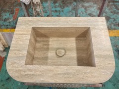 Natural Marble Integrated Fluted Travertine Bathroom Vanity Sink with Cabinet