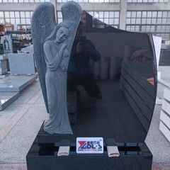 Black Granite Leaning Angel Carved Tombstone Monument