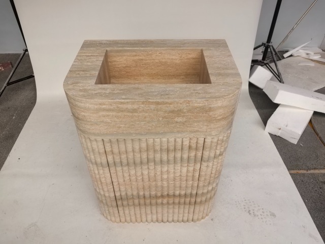Natural Marble Integrated Fluted Travertine Bathroom Vanity Sink with Cabinet