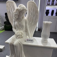 Carrara White Marble Angel Tombstone Monument
