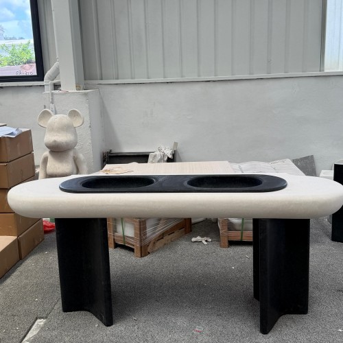 Angola Black Integrated Stone Sink With White Sand Quartz Countertop