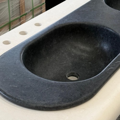Angola Black Integrated Stone Sink With White Sand Quartz Countertop