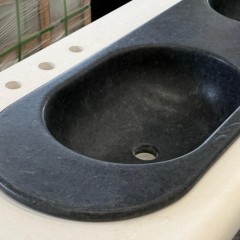 Angola Black Integrated Stone Sink With White Sand Quartz Countertop