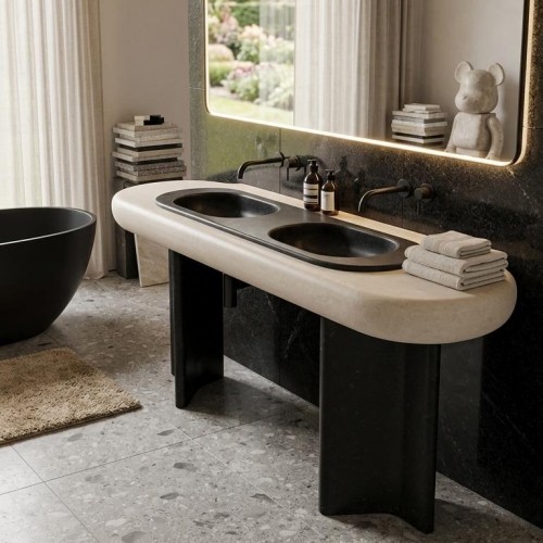 Angola Black Integrated Stone Sink With White Sand Quartz Countertop