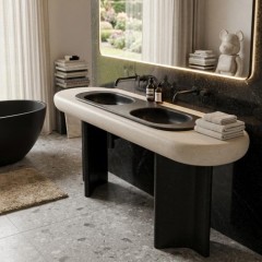 Angola Black Integrated Stone Sink With White Sand Quartz Countertop