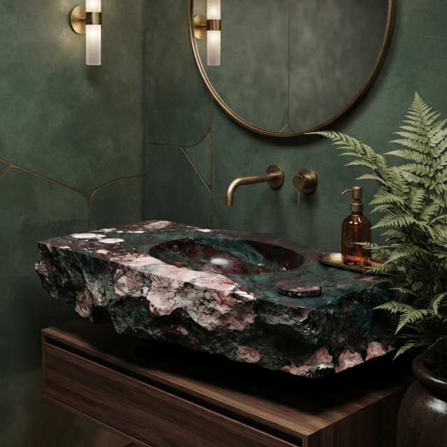 Emerald Green Marble Wash Basin Natural Stone Vessel Sink