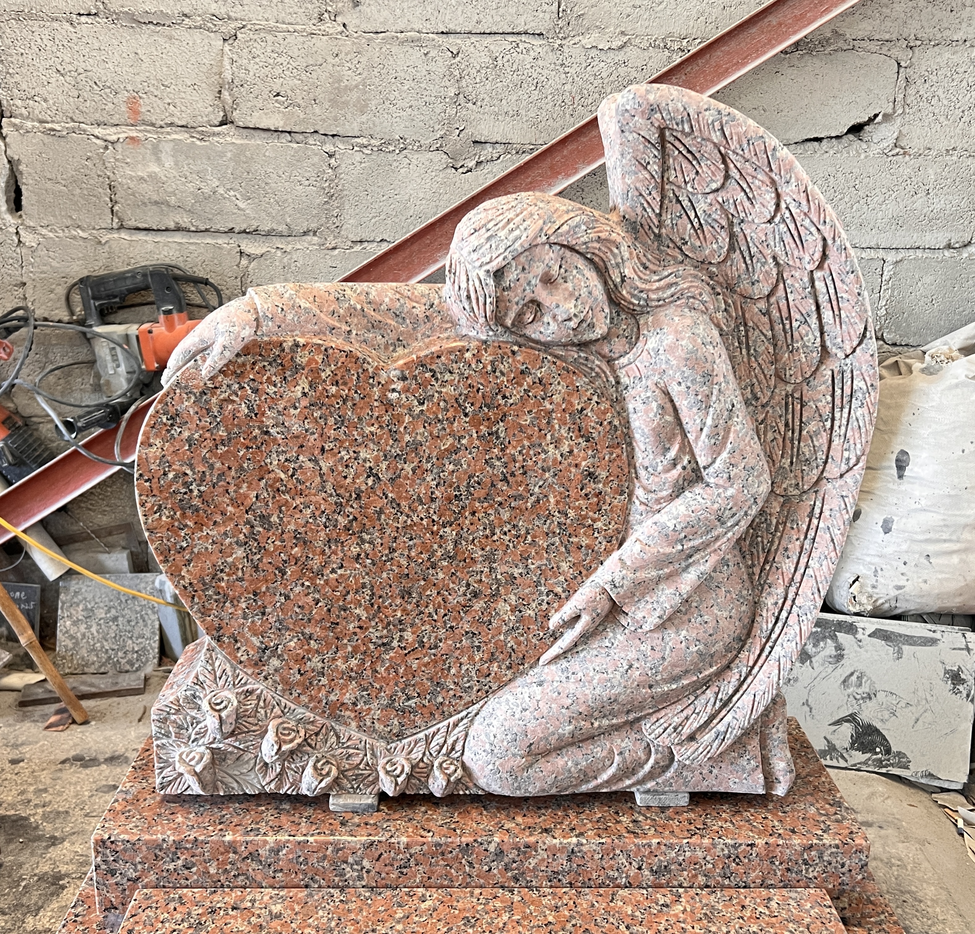 Angel Heart  Memorial Monument Maple Red Granite Tombstone
