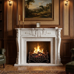 White Jade Marble Fireplace Mantel Surround French Style