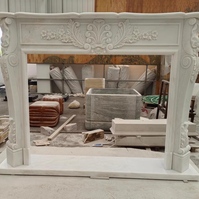 White Jade Marble Fireplace Mantel Surround French Style