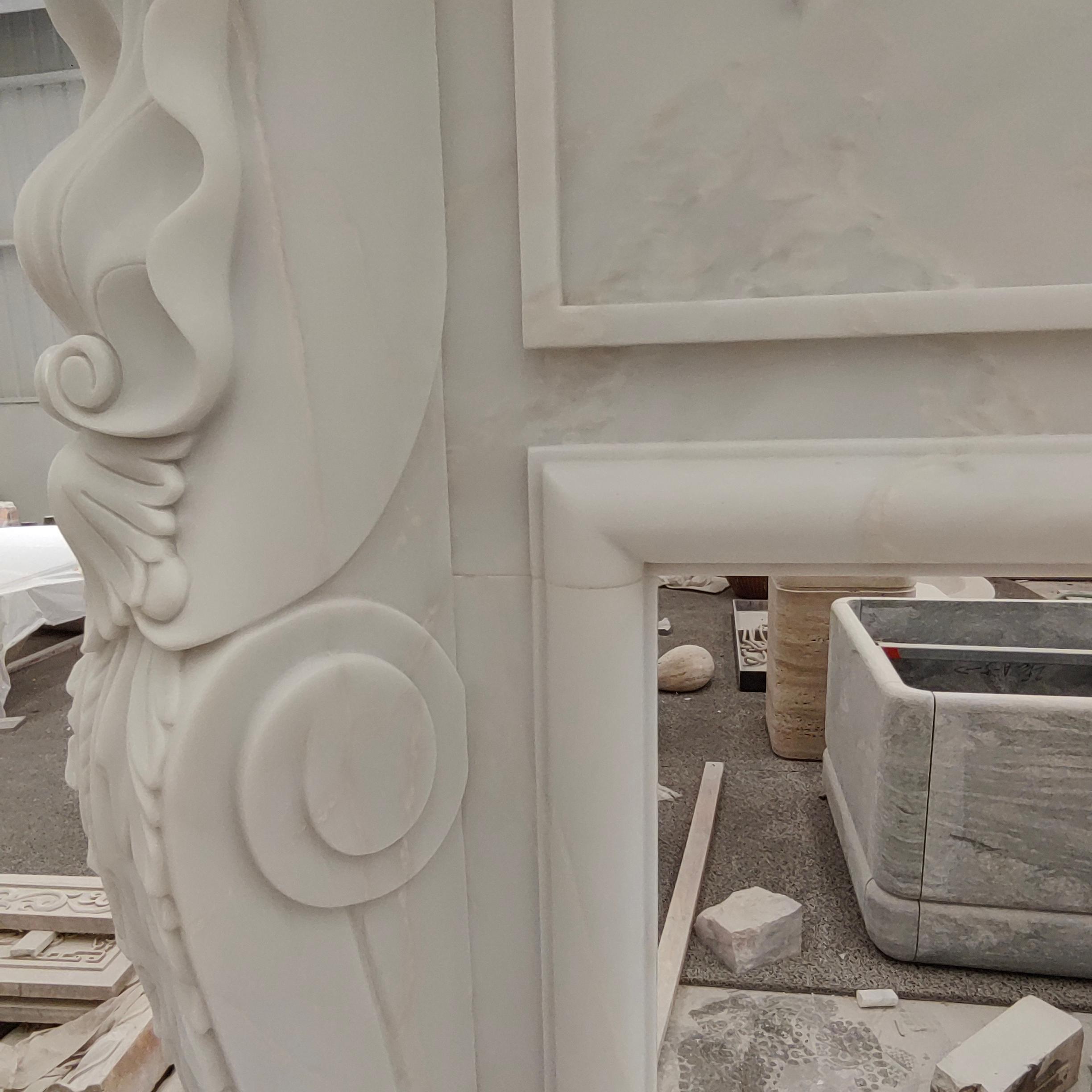 White Jade Marble Fireplace Mantel Surround French Style