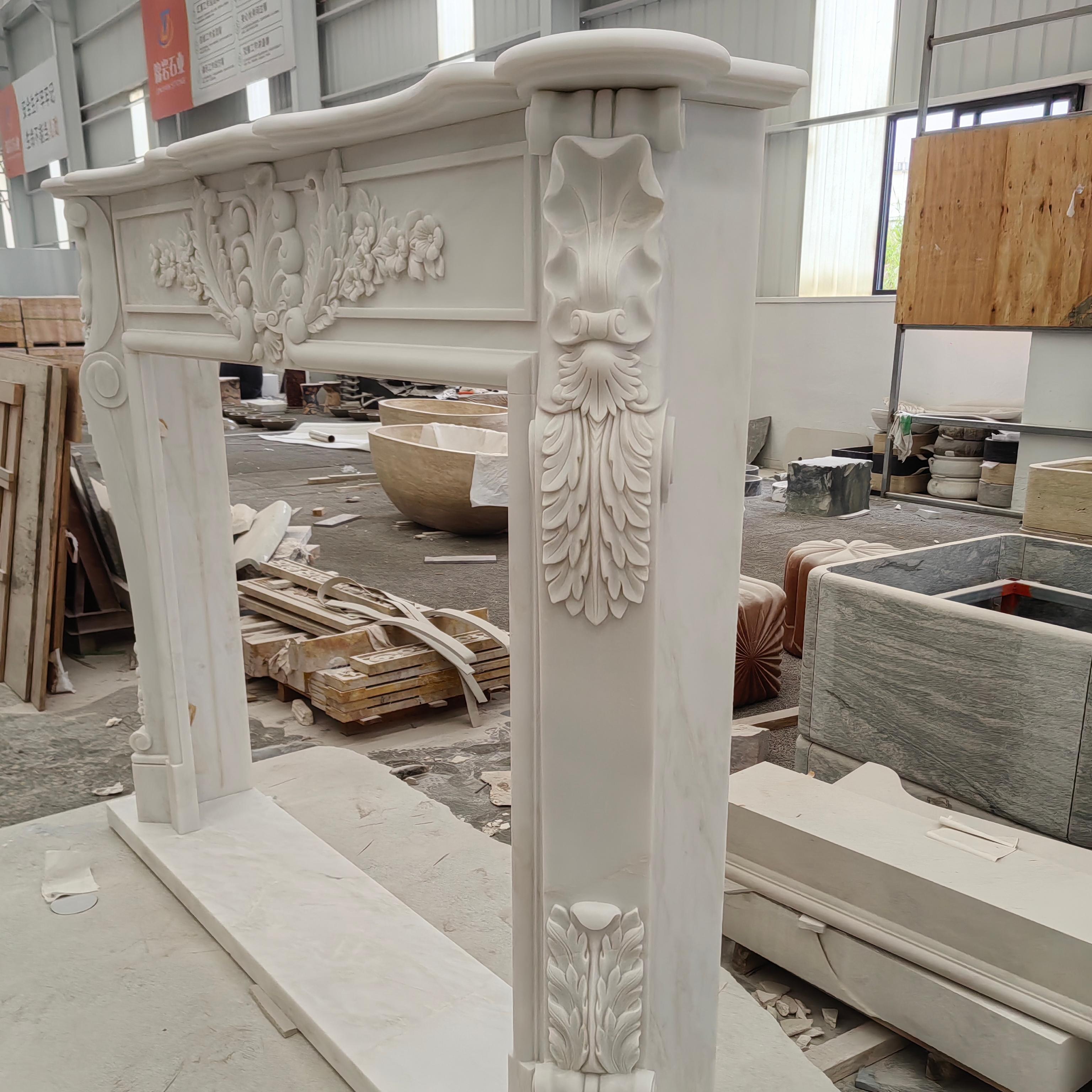 White Jade Marble Fireplace Mantel Surround French Style