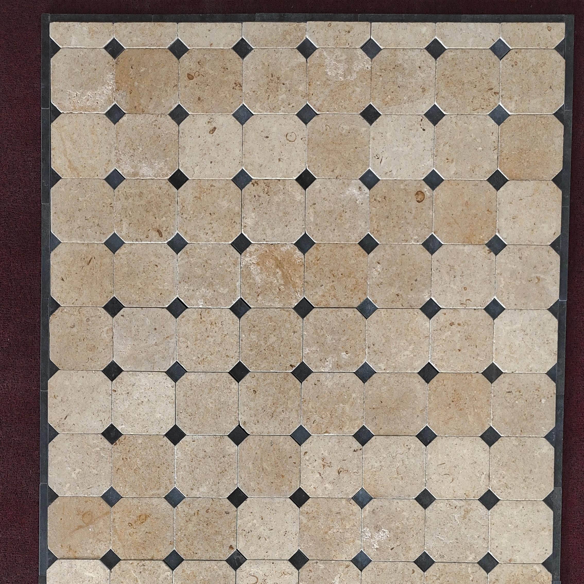 Jing Brick Stone and Beirut Stone Octagon Mosaic Marble Floor Tile