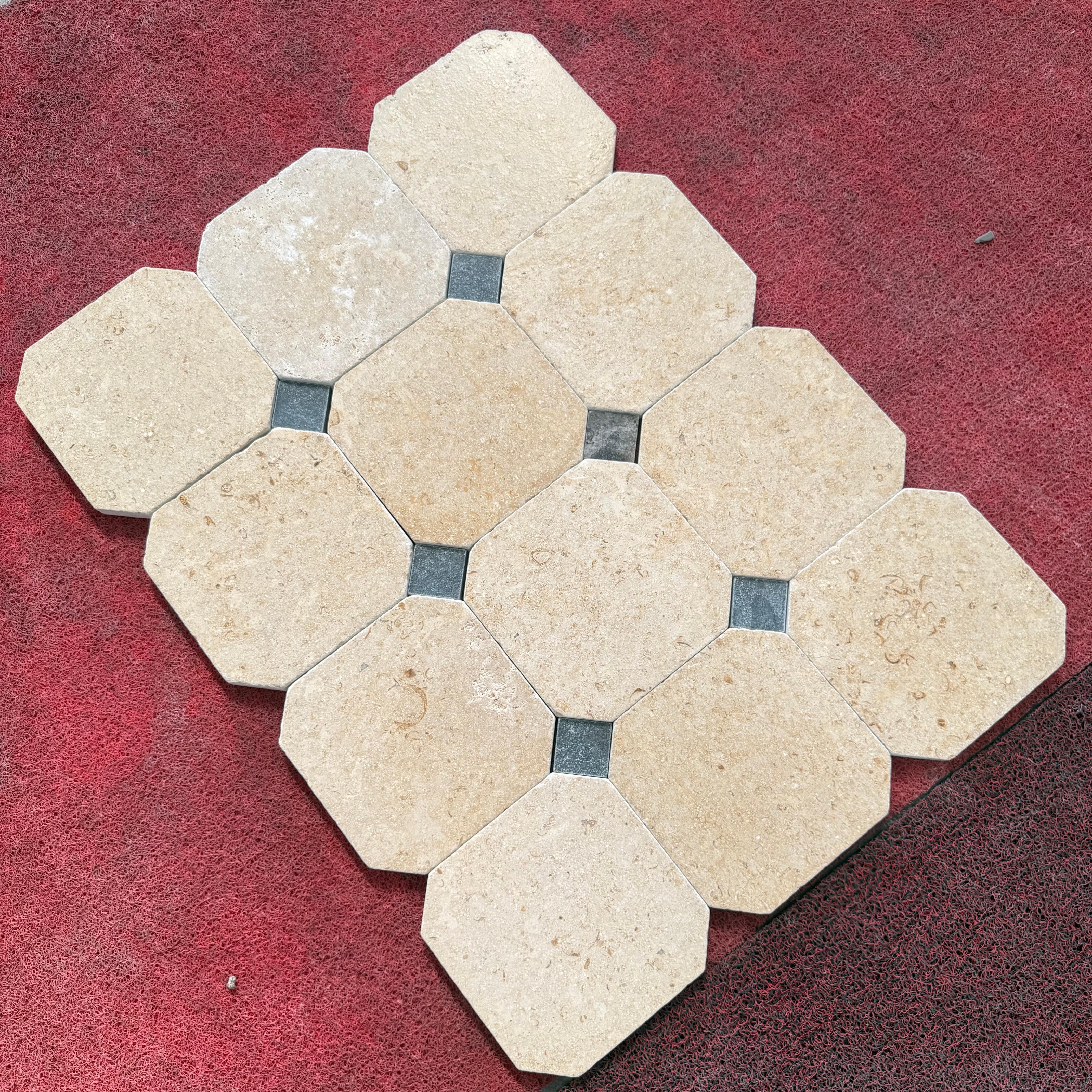 Jing Brick Stone and Beirut Stone Octagon Mosaic Marble Floor Tile