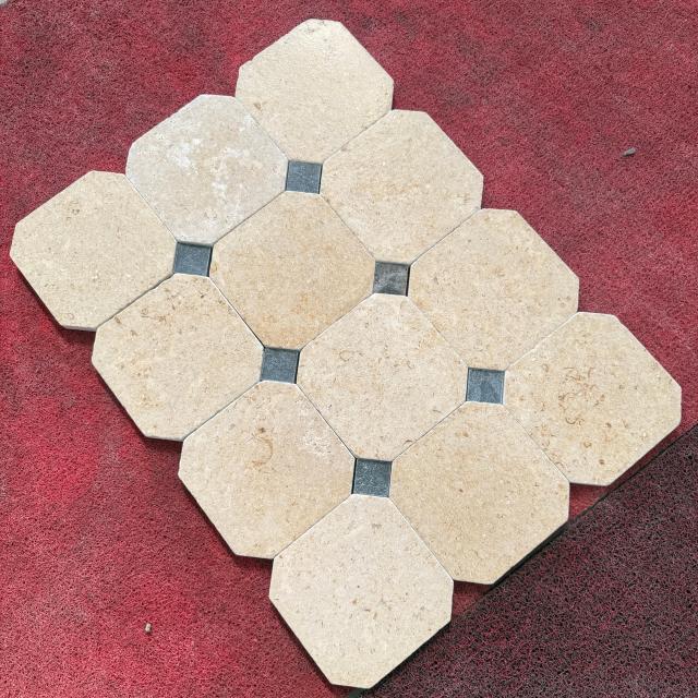 Jing Brick Stone and Beirut Stone Octagon Mosaic Marble Floor Tile
