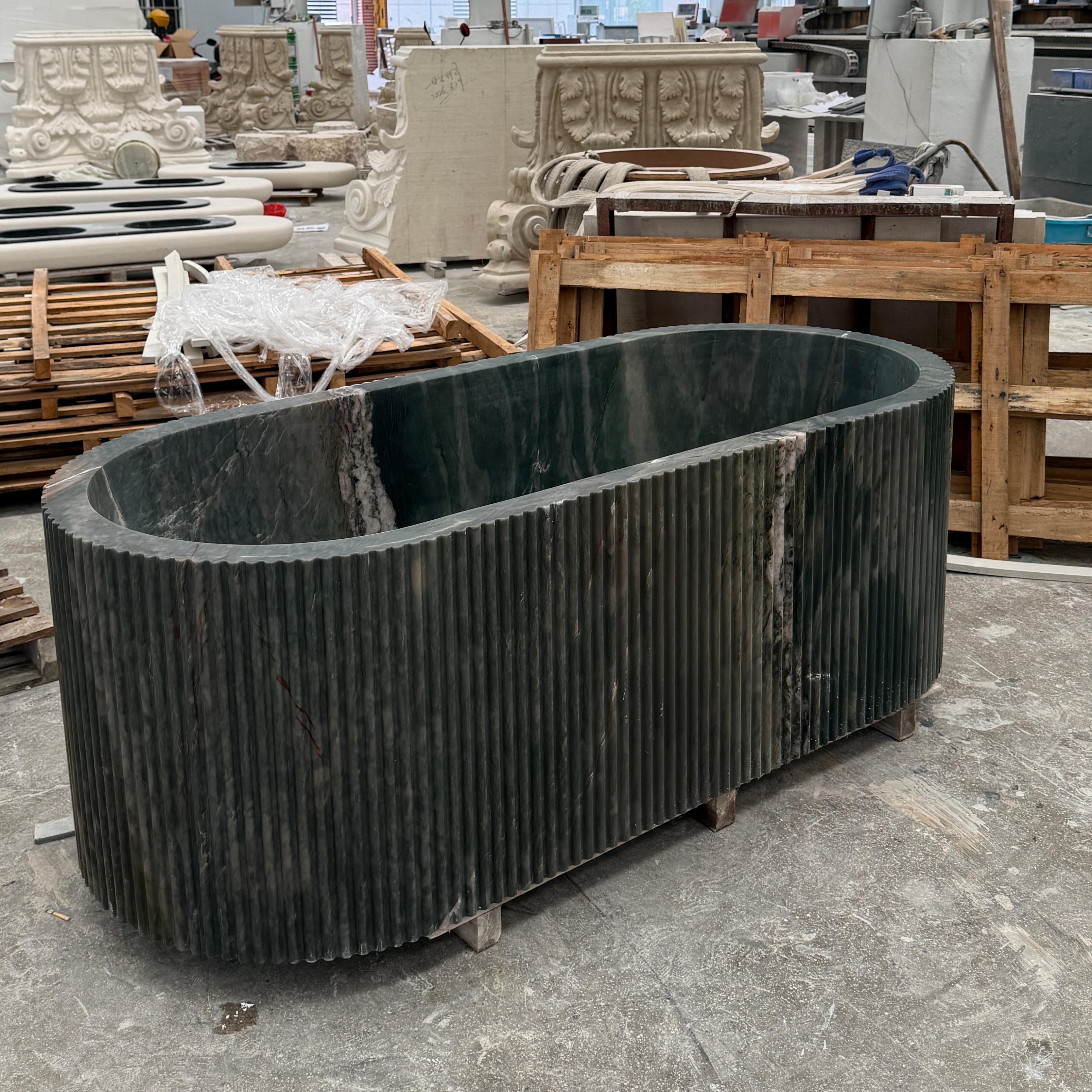 Natural Green Dragon Vein Jade Marble Bathtub