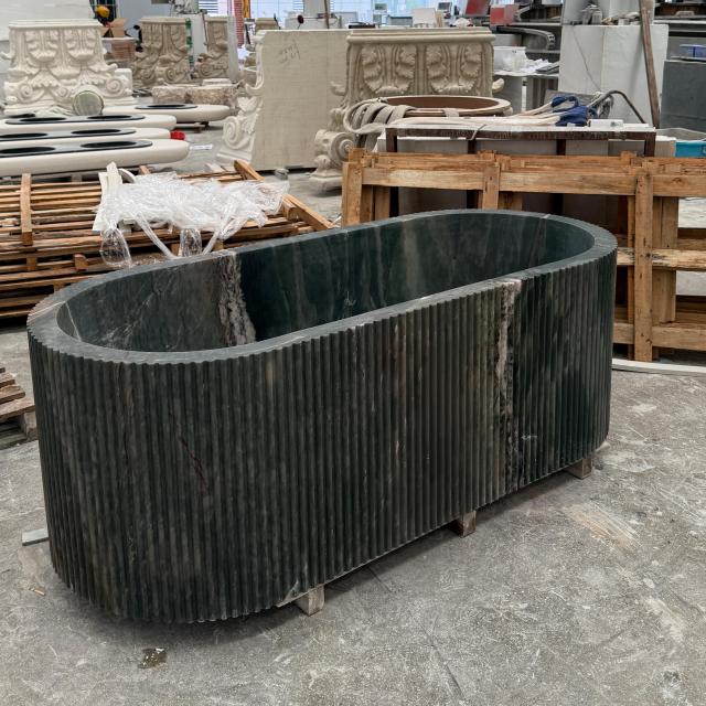 Natural Green Dragon Vein Jade Marble Bathtub