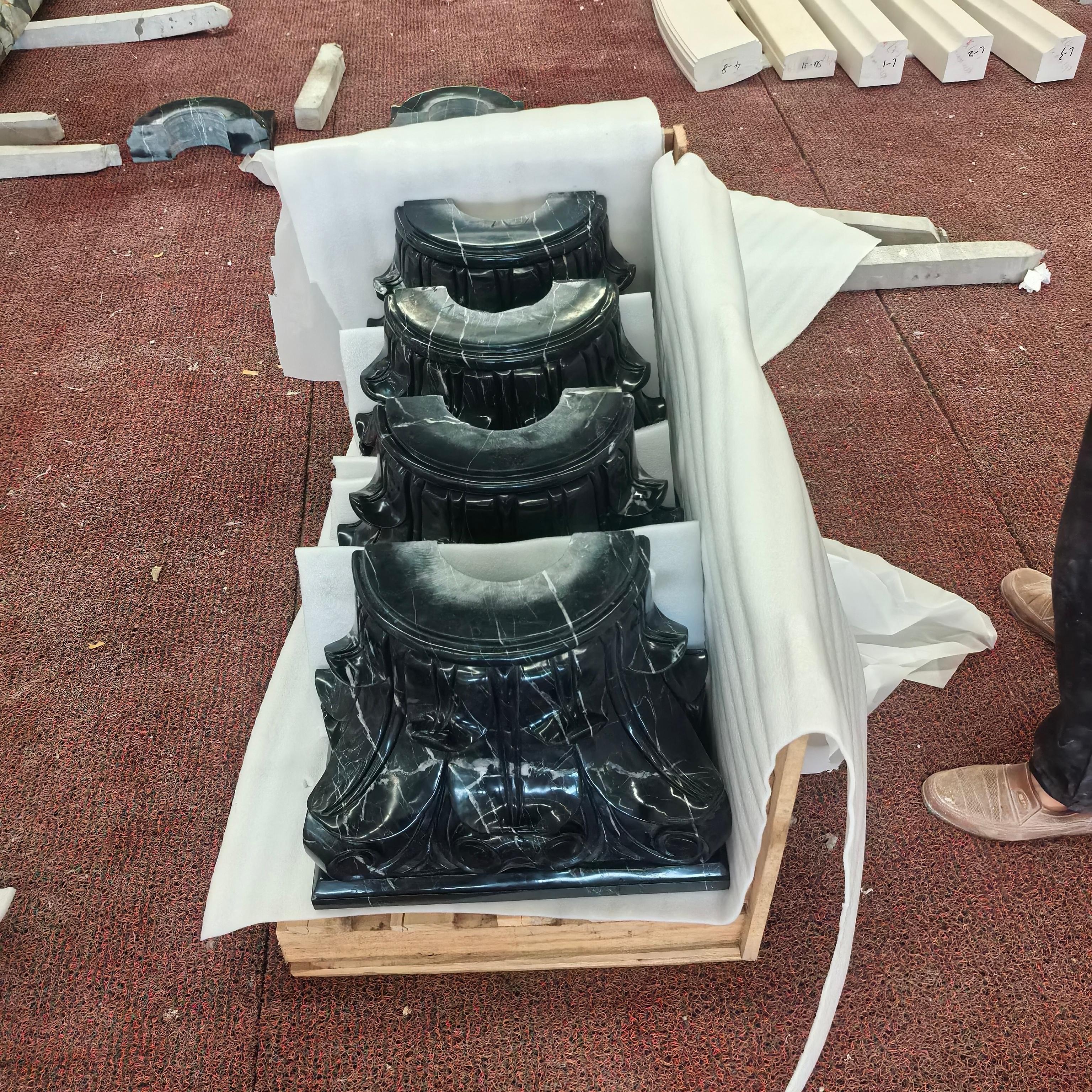 Bulgari White Marble Column with Black White Root Marble