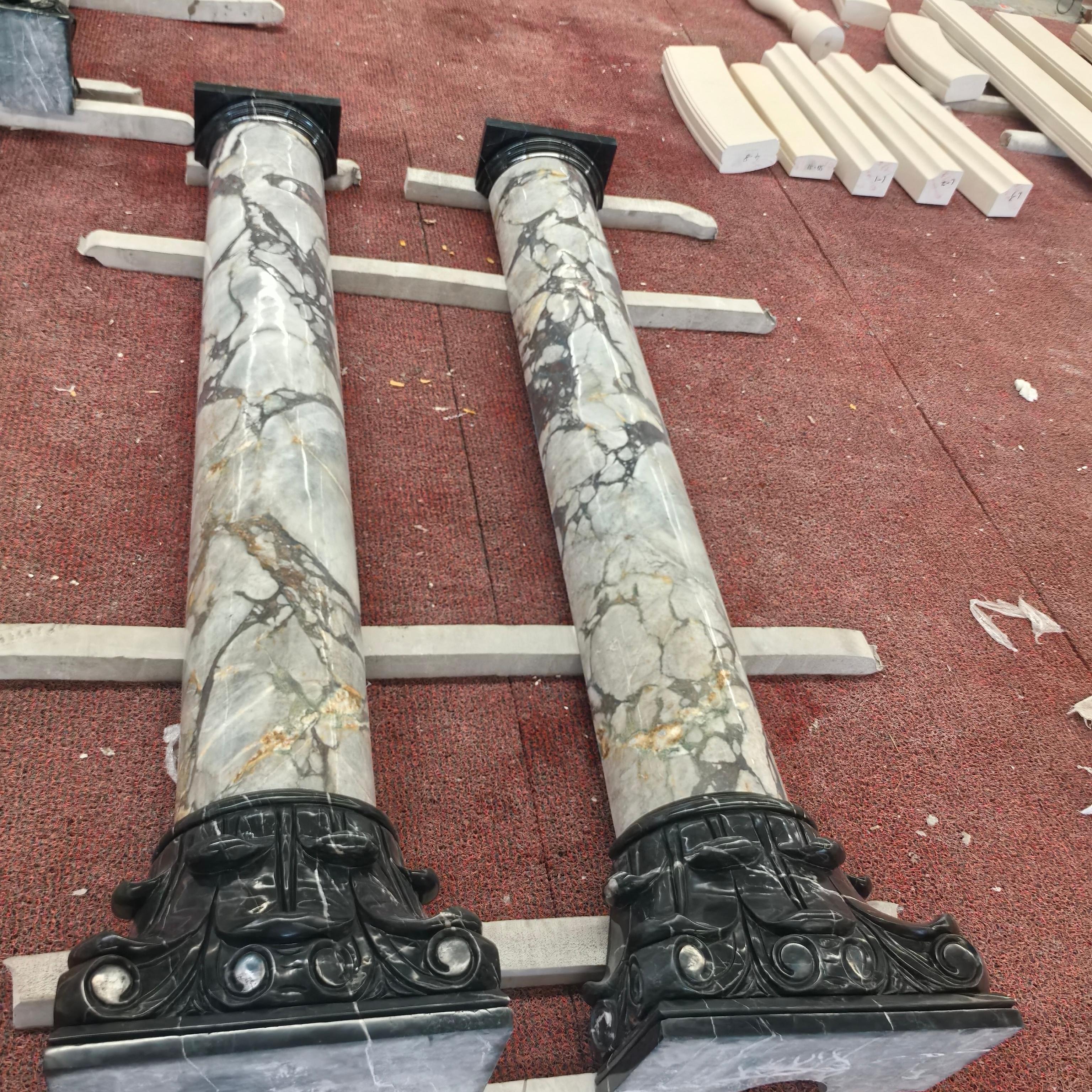 Bulgari White Marble Column with Black White Root Marble