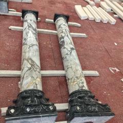 Bulgari White Marble Column with Black White Root Marble