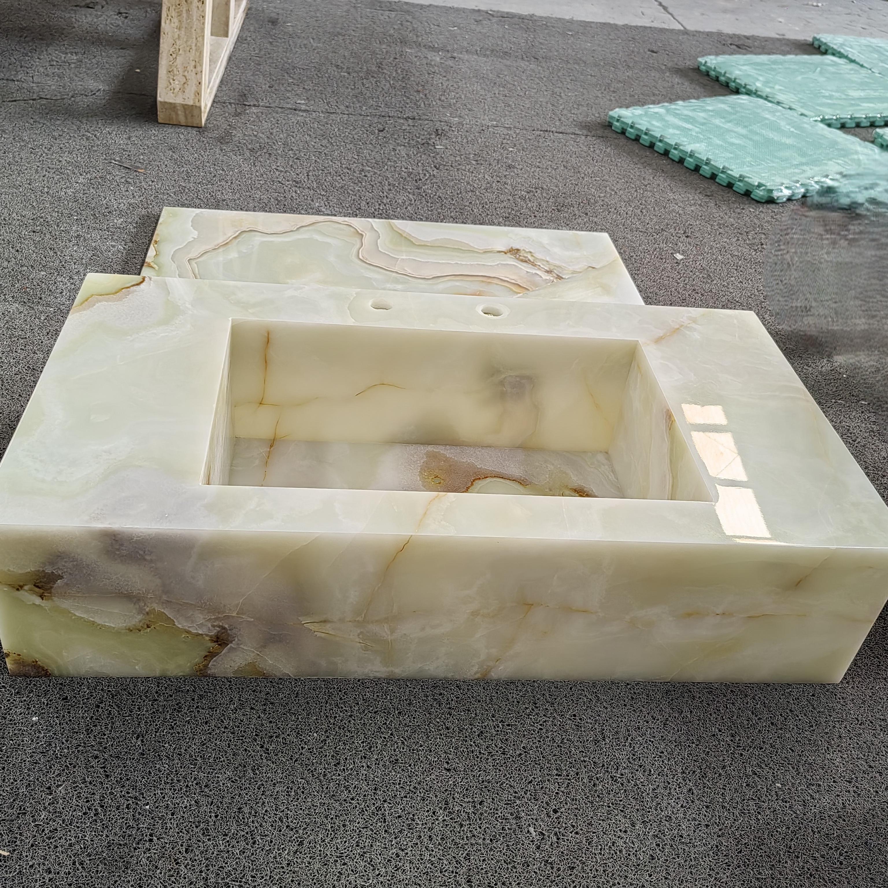 Luxury Green Onyx Integrated Marble Wash Basin