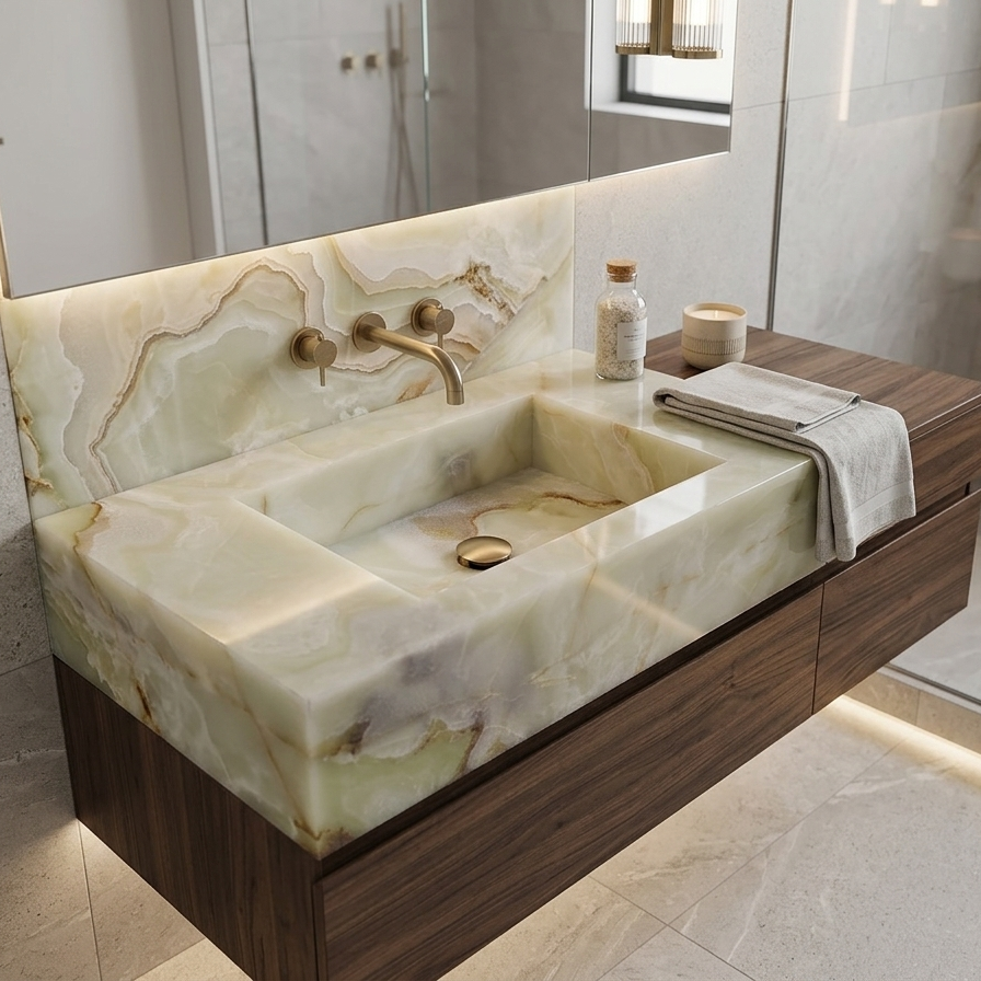 Luxury Green Onyx Integrated Marble Wash Basin