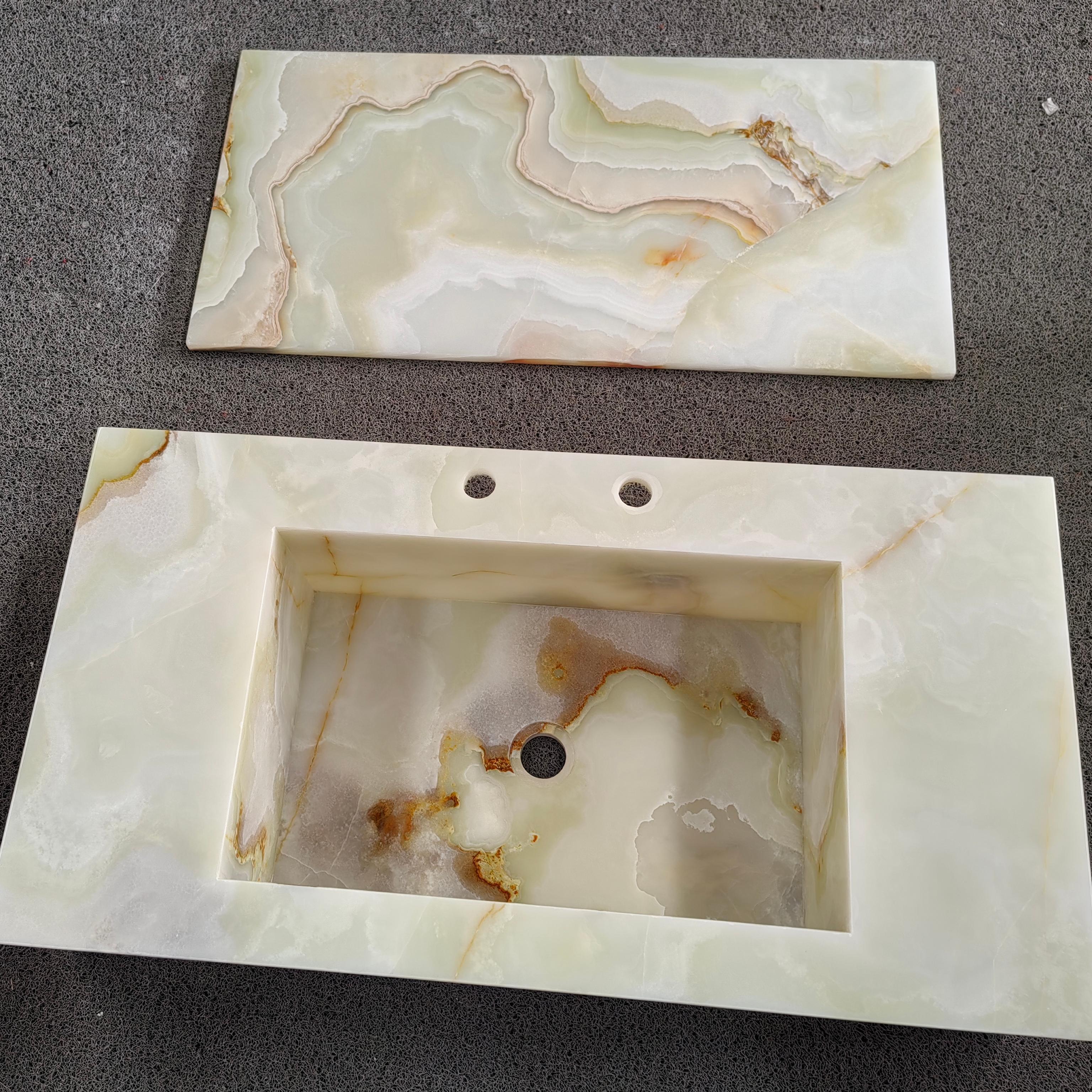 Luxury Green Onyx Integrated Marble Wash Basin